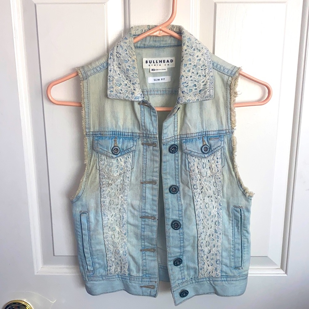 Blue & white Bullhead denim vest size XS